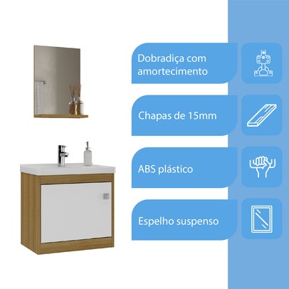 Armário de Banheiro Cairo 1 Porta 1 Prateleira Lamina Mel - Ozini Móveis