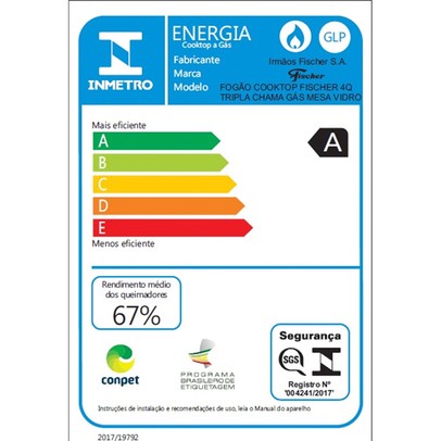 Cooktop 4 Bocas Tripla Chama com Vidro Preto - Fischer