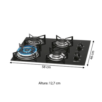 Cooktop 4 Bocas Tripla Chama com Vidro Preto - Fischer