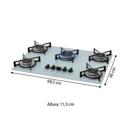 Cooktop 5 Bocas com Vidro Branco - Fischer
