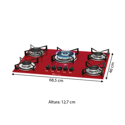Cooktop 5 Bocas Tripla Chama com Vidro Rouge - Fischer