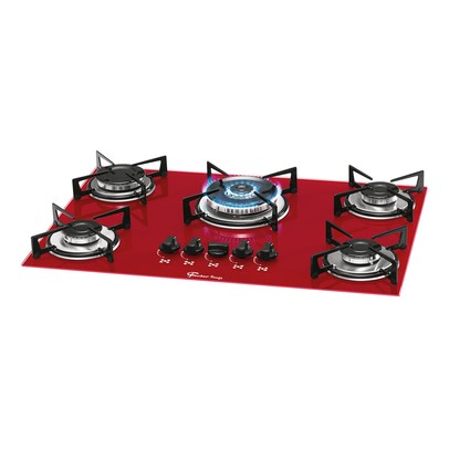 Cooktop 5 Bocas Tripla Chama com Vidro Rouge - Fischer