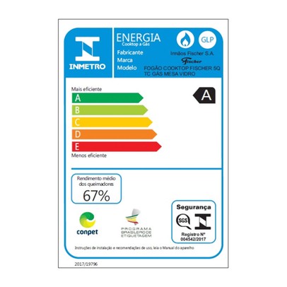 Cooktop 5 Bocas Tripla Chama com Vidro Preto - Fischer