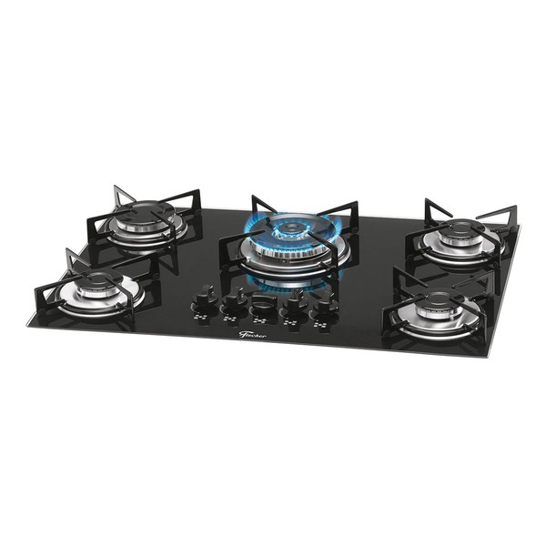 Cooktop 5 Bocas Tripla Chama com Vidro Preto - Fischer