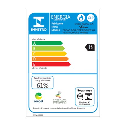 Cooktop 4 Bocas Platinium Gás Prime com Aço Inox - Fischer