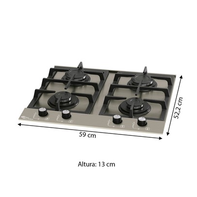Cooktop 4 Bocas Platinium Gás Prime com Aço Inox - Fischer
