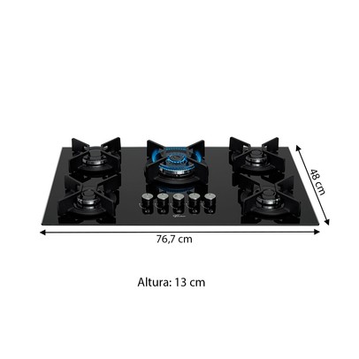Cooktop 5 Bocas Infinity Tripla Chama com Vidro Preto - Fischer