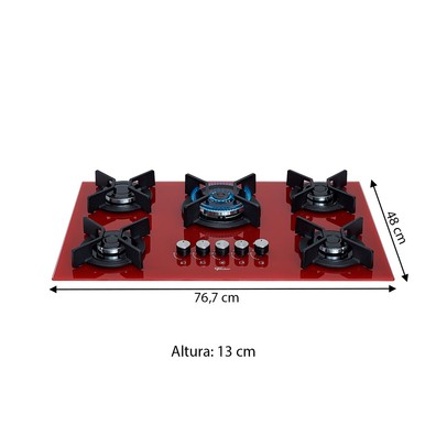 Cooktop 5 Bocas Infinity Tripla Chama com Vidro Rouge - Fischer