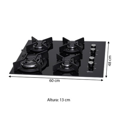 Cooktop 4 Bocas Infinity Tripla Chama com Vidro Preto - Fischer