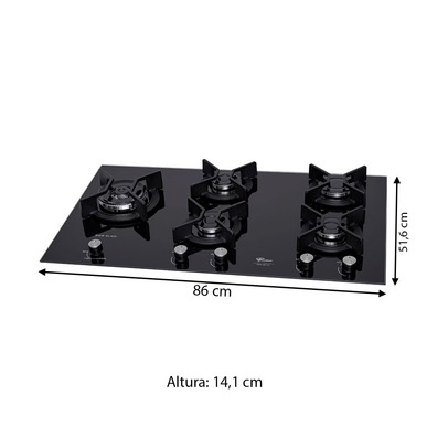 Cooktop 5 Bocas Infinity Duo Tripla Chama com Vidro Preto - Fischer