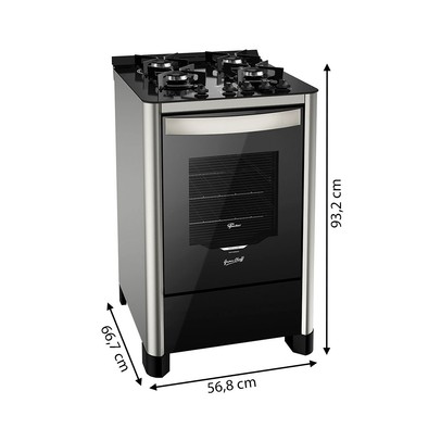 Fogão de Piso 4 Bocas Gran Cheff Gás com Vidro Bivolt Preto - Fischer