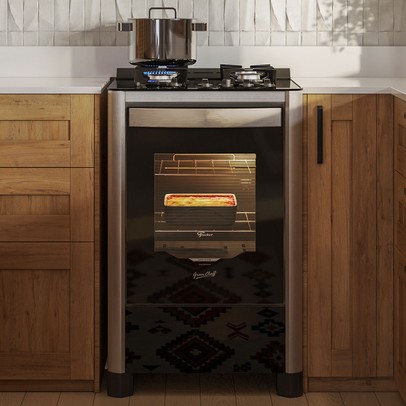 Fogão de Piso 4 Bocas Gran Cheff Gás com Vidro Bivolt Preto - Fischer