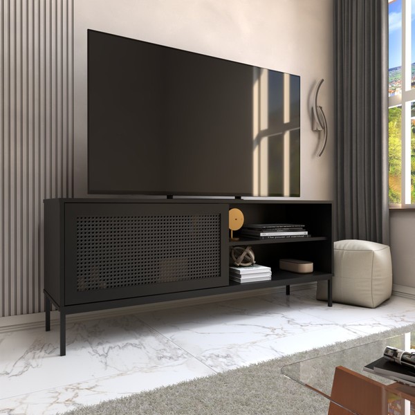 Rack para TV Até 55 Polegadas Heron 1 Porta Preto - Panorama Móveis