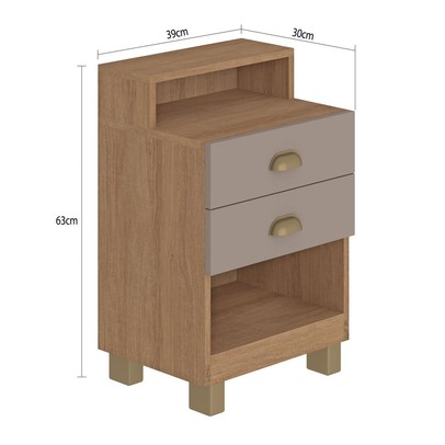 Mesa de Cabeceira 2 Gavetas Mel/Fendi - Fellicci