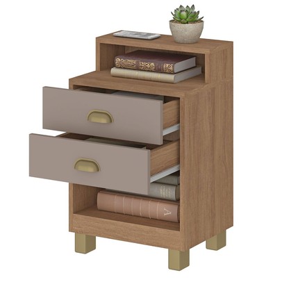 Mesa de Cabeceira 2 Gavetas Mel/Fendi - Fellicci