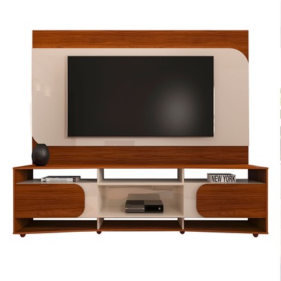 Rack com Painel para TV Até 86 Polegadas Seleto 2 Portas Cedro/Off White - Pnr Móveis