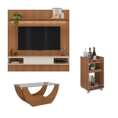 Sala de Estar Completa para TV Até 75 Polegadas Grecia Cinamomo/Off White - Pnr Móveis