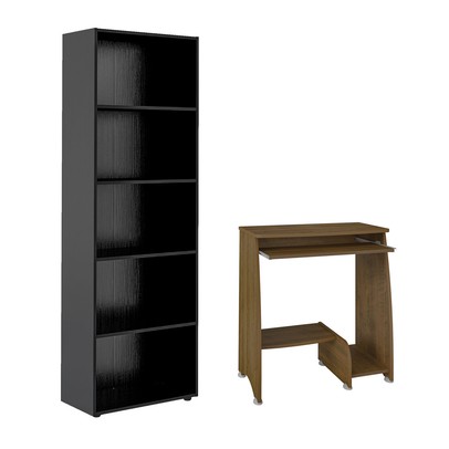 Escritório Completo Multy 6 Prateleiras Preto/Pinho - Pnr Móveis