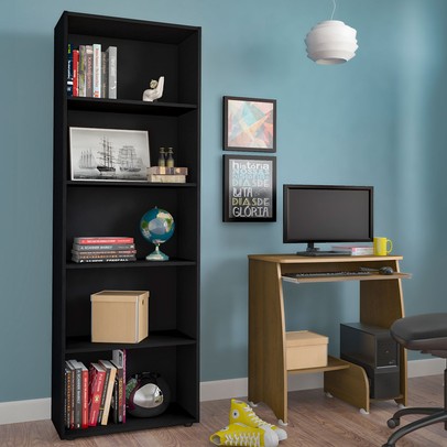 Escritório Completo Multy 6 Prateleiras Preto/Pinho - Pnr Móveis