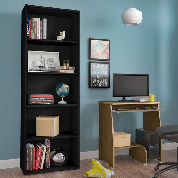 Escritório Completo Multy 6 Prateleiras Preto/Pinho - Pnr Móveis