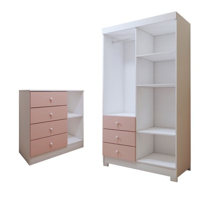 Quarto Infantil Completo Escotilha 5 Portas 7 Gavetas Rosa/Branco - Panorama Móveis