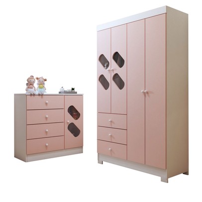 Quarto Infantil Completo Escotilha 5 Portas 7 Gavetas Rosa/Branco - Panorama Móveis