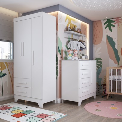Quarto Infantil Completo Kids 4 Portas 6 Gavetas Branco - Panorama Móveis