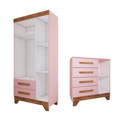 Quarto Infantil Completo Kids 4 Portas 6 Gavetas Rosa/Nature - Panorama Móveis