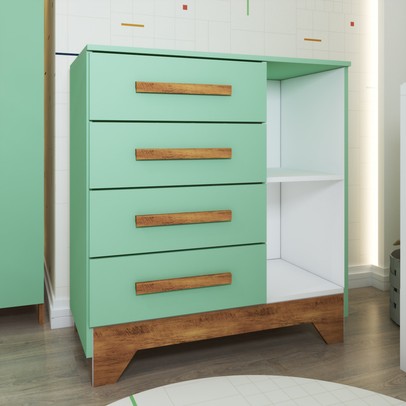 Quarto Infantil Completo Kids 4 Portas 6 Gavetas Verde/Nature - Panorama Móveis