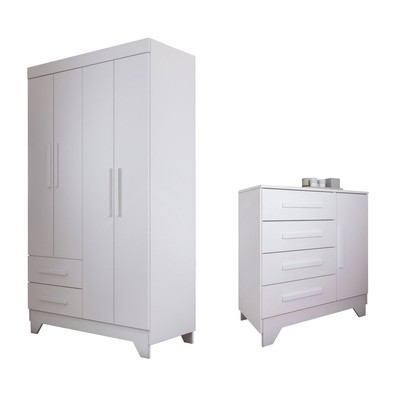 Quarto Infantil Completo Kids 5 Portas 6 Gavetas Branco - Panorama Móveis