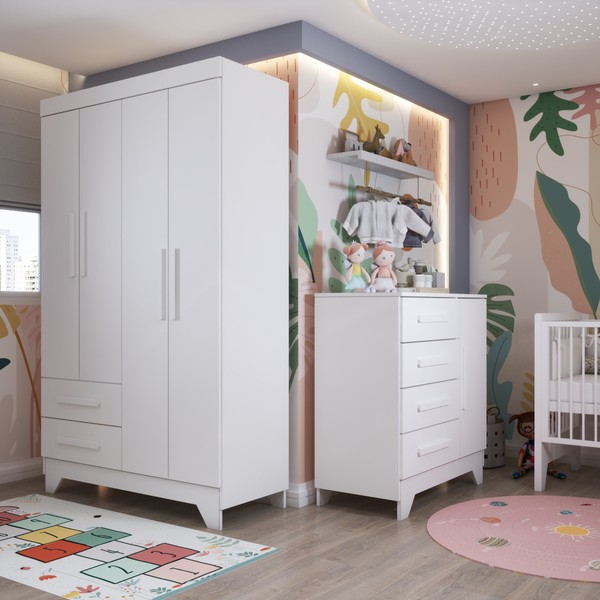 Quarto Infantil Completo Kids 5 Portas 6 Gavetas Branco - Panorama Móveis