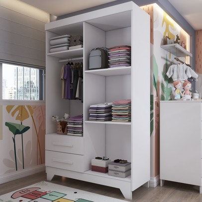 Quarto Infantil Completo Kids 5 Portas 6 Gavetas Branco - Panorama Móveis