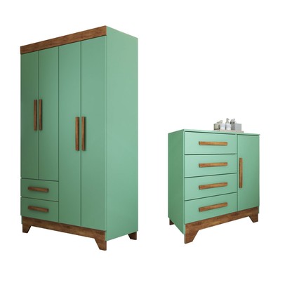 Quarto Infantil Completo Kids 5 Portas 6 Gavetas Verde/Nature - Panorama Móveis