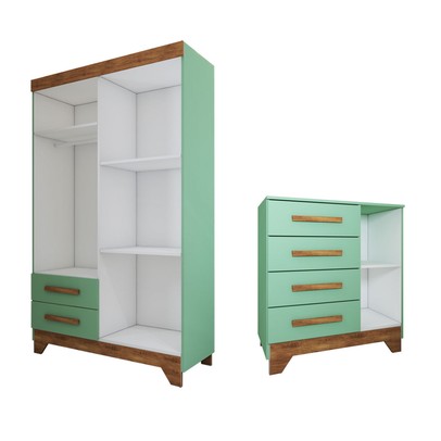 Quarto Infantil Completo Kids 5 Portas 6 Gavetas Verde/Nature - Panorama Móveis