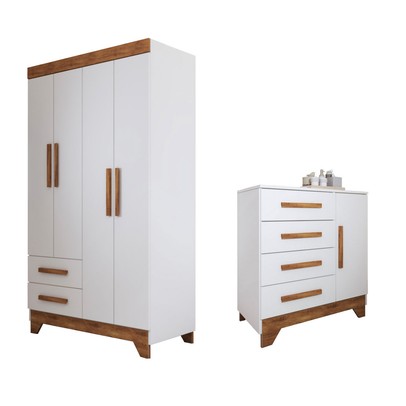 Quarto Infantil Completo Kids 5 Portas 6 Gavetas Branco/Nature - Panorama Móveis