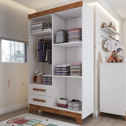 Quarto Infantil Completo Kids 5 Portas 6 Gavetas Branco/Nature - Panorama Móveis