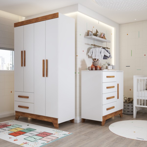 Quarto Infantil Completo Kids 5 Portas 6 Gavetas Branco/Nature - Panorama Móveis