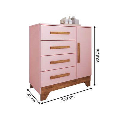 Quarto Infantil Completo Kids 5 Portas 6 Gavetas Rosa/Nature - Panorama Móveis