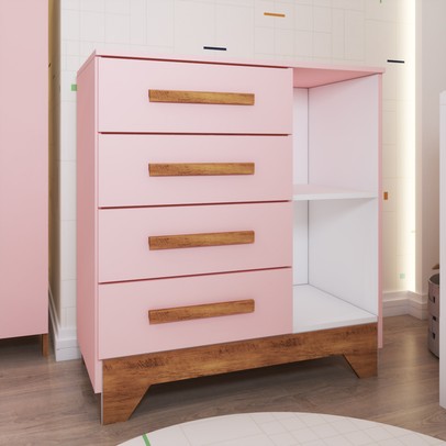 Quarto Infantil Completo Kids 5 Portas 6 Gavetas Rosa/Nature - Panorama Móveis