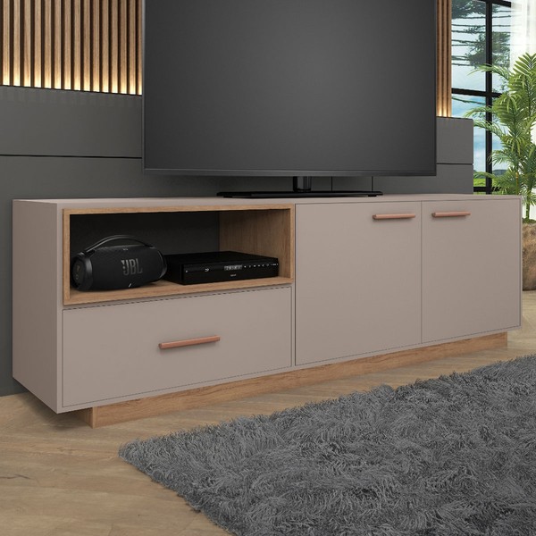 Rack para TV Até 85 Polegadas Everest 2 Portas 1 Gaveta Fendi/Mel - Fellicci