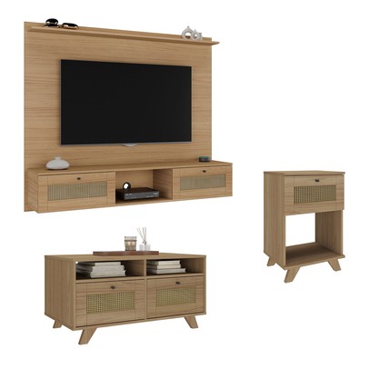 Sala de Estar Completa para TV Até 72 Polegadas Decor 2 Portas Carvalho - Pnr Móveis