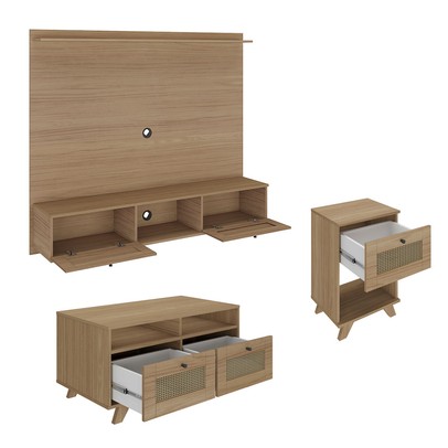 Sala de Estar Completa para TV Até 72 Polegadas Decor 2 Portas Carvalho - Pnr Móveis