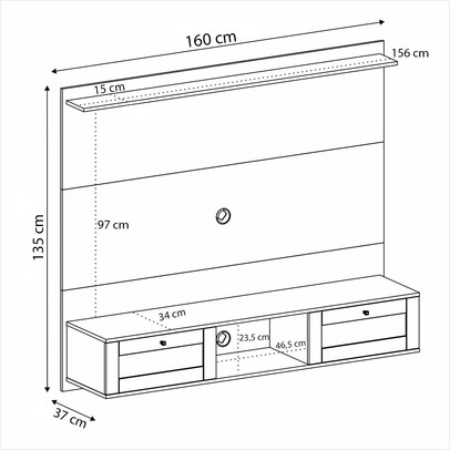 Sala de Estar Completa para TV Até 72 Polegadas Decor 2 Portas Carvalho - Pnr Móveis