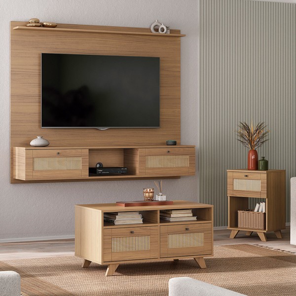 Sala de Estar Completa para TV Até 72 Polegadas Decor 2 Portas Carvalho - Pnr Móveis