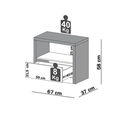Mesa de Cabeceira 1 Gaveta 100% Mdf Freijo/Off White - Dalla Costa