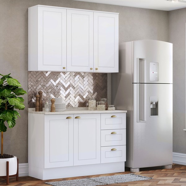 Cozinha Compacta Americana 5 Portas 3 Gavetas Branco - Henn