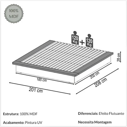 Cama de Casal King 100% Mdf Freijo - Dalla Costa