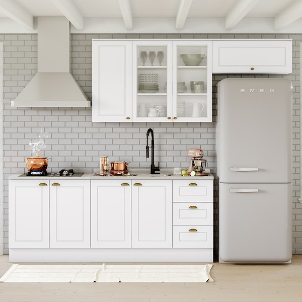 Cozinha Completa Americana 8 Portas 3 Gavetas com Vidro 100% Mdf  Branco - Henn