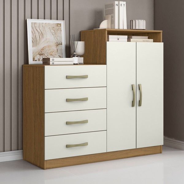 Cômoda Londres 2 Portas 4 Gavetas Atacama/Off White - Aramóveis