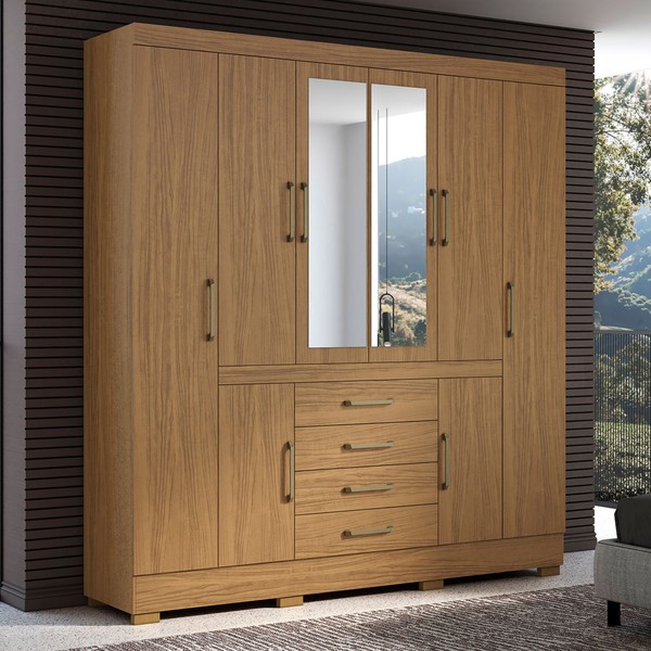 Guarda-Roupa Casal Napole 8 Portas 4 Gavetas com Espelho Atacama - Aramóveis
